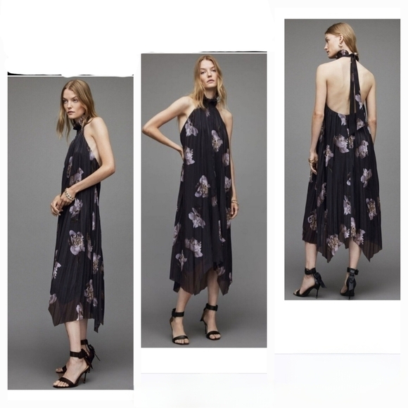 ALLSAINTS Alaya Cordelia Floral Silk Asymmetrical Maxi Dress - Picture 1 of 2
